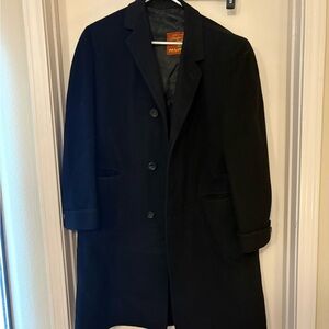 100% Pure Black cashmere mens size large  Pea Coat with Notch Lapel